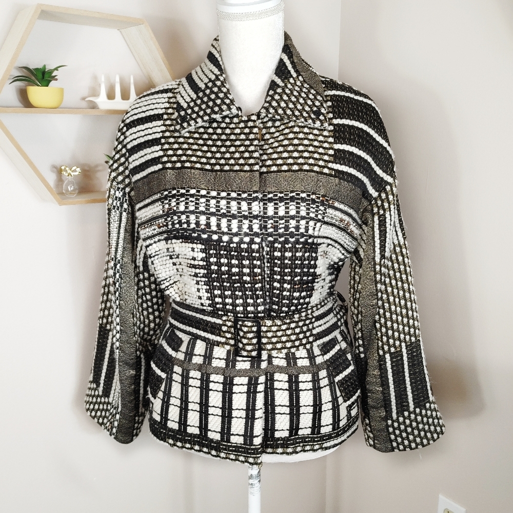 RARE Oscar de la Renta Woven Belted Tweed Coat